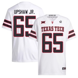 #65 Stitched Mens Texas Tech Raiders White College Football D'Anthis Upshaw Jr. Jersey 729268-840