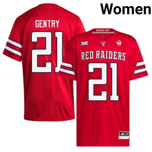 #21 Limited Tristian Gentry Red College Football Womens Texas Tech Raiders Jersey 837983-617