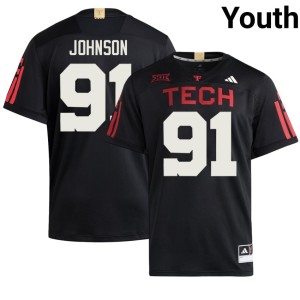 #91 Youth Red Raiders Replica College Football Krush Johnson Black Jersey 165367-120